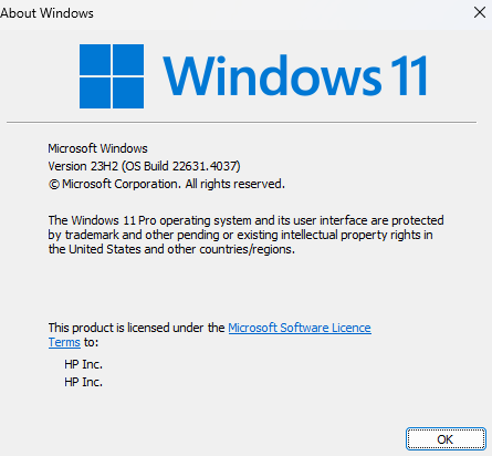 shows the winver popup window